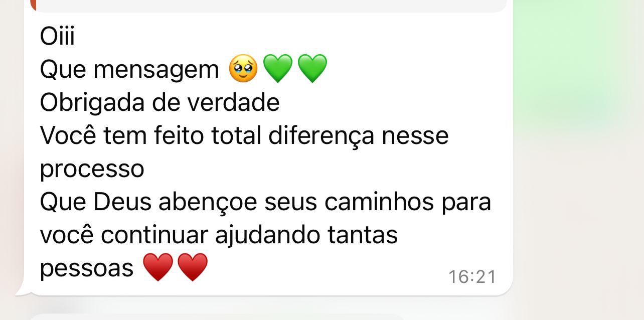 Mensagem de aluna contando que recebeu notícias boas