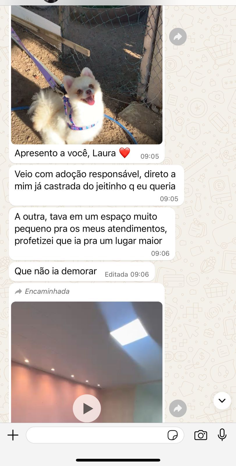 Mensagem de aluna mostrando o novo espaço do negócio