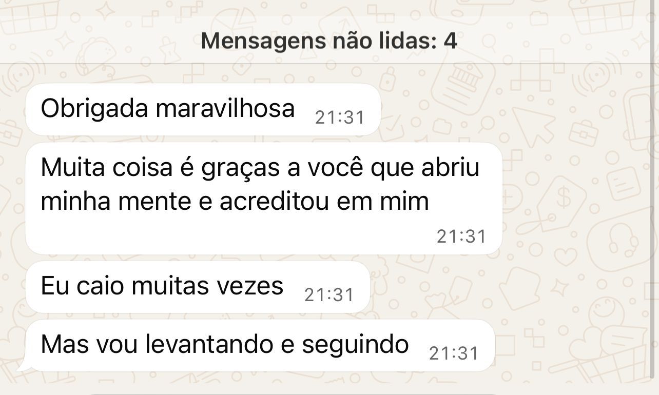Mensagem de aluna sobre mente aberta e recomeços